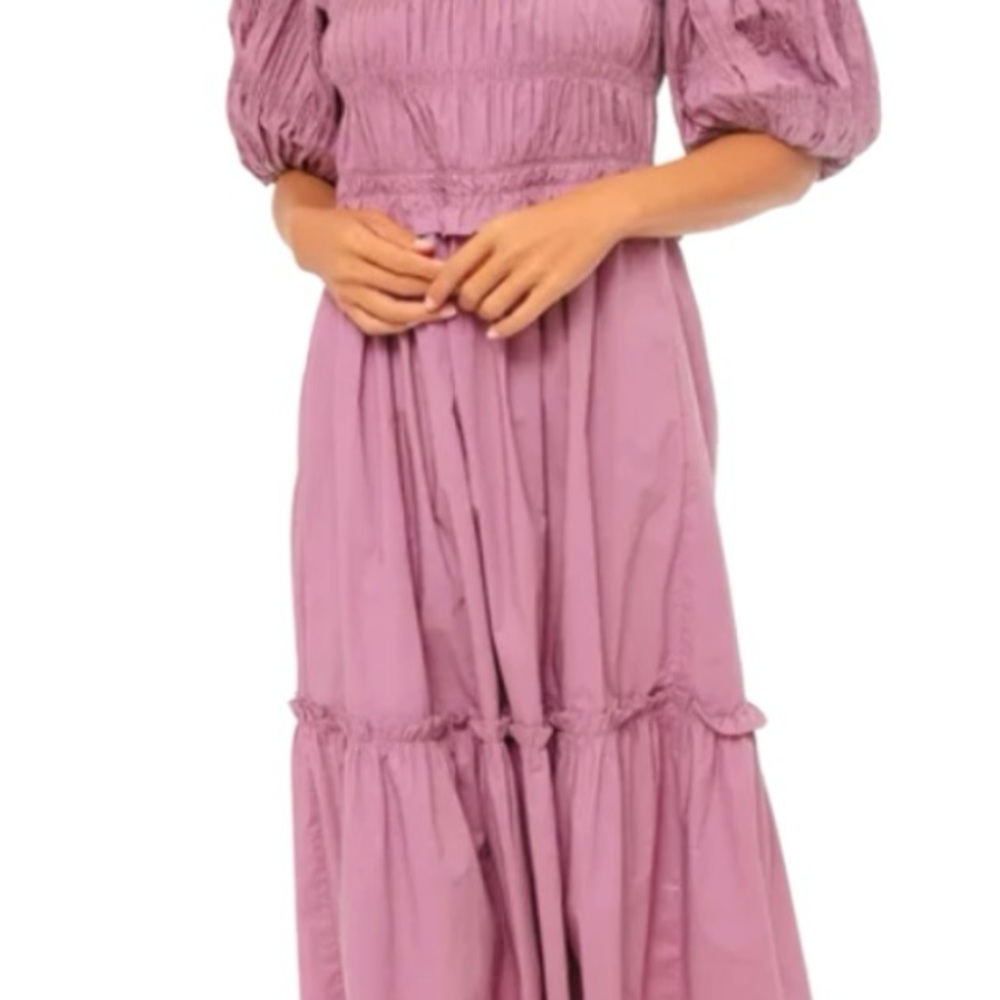 Sea New York Orchid Rene Cotton Puff Sleeve Smocked Dress